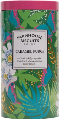 FARMHOUSE BISCUITS Caramel Fudge Biscuits in Tropical Bright Tin 200g