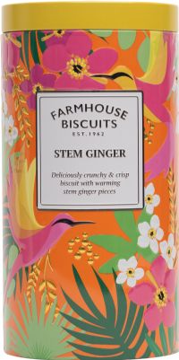 FARMHOUSE BISCUITS Stem Ginger Biscuits in Tropical Bright Tin 200g