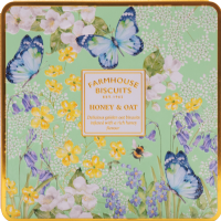 FARMHOUSE BISCUITS Honey & Oat Biscuits in English Garden Tin 250g