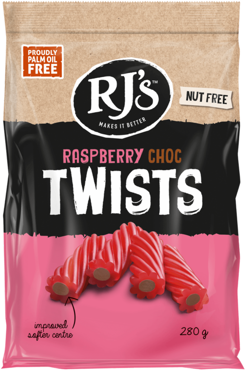 RJ'S Raspberry Licorice Choc Twists 280g