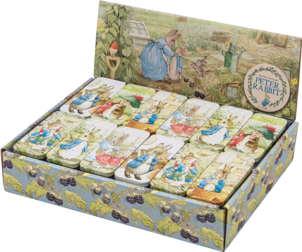 TIN TREATS Beatrix Potter Peter Rabbit Mini Slider Tin with Raspberry Millions 12g