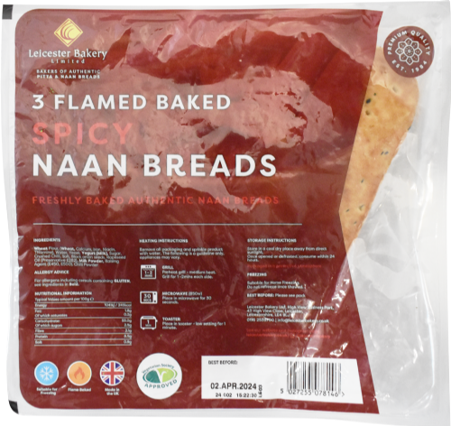 LEICESTER BAKERY 3 Flame Baked Spicy Naan Breads