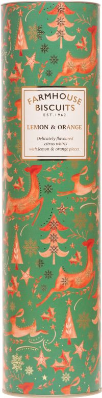 FARMHOUSE BISCUITS Lemon & Orange Biscuits in Winter Animals Tube 300g