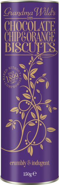 GRANDMA WILD'S Chocolate Chip & Orange Biscuits in Ornate Tube 150g
