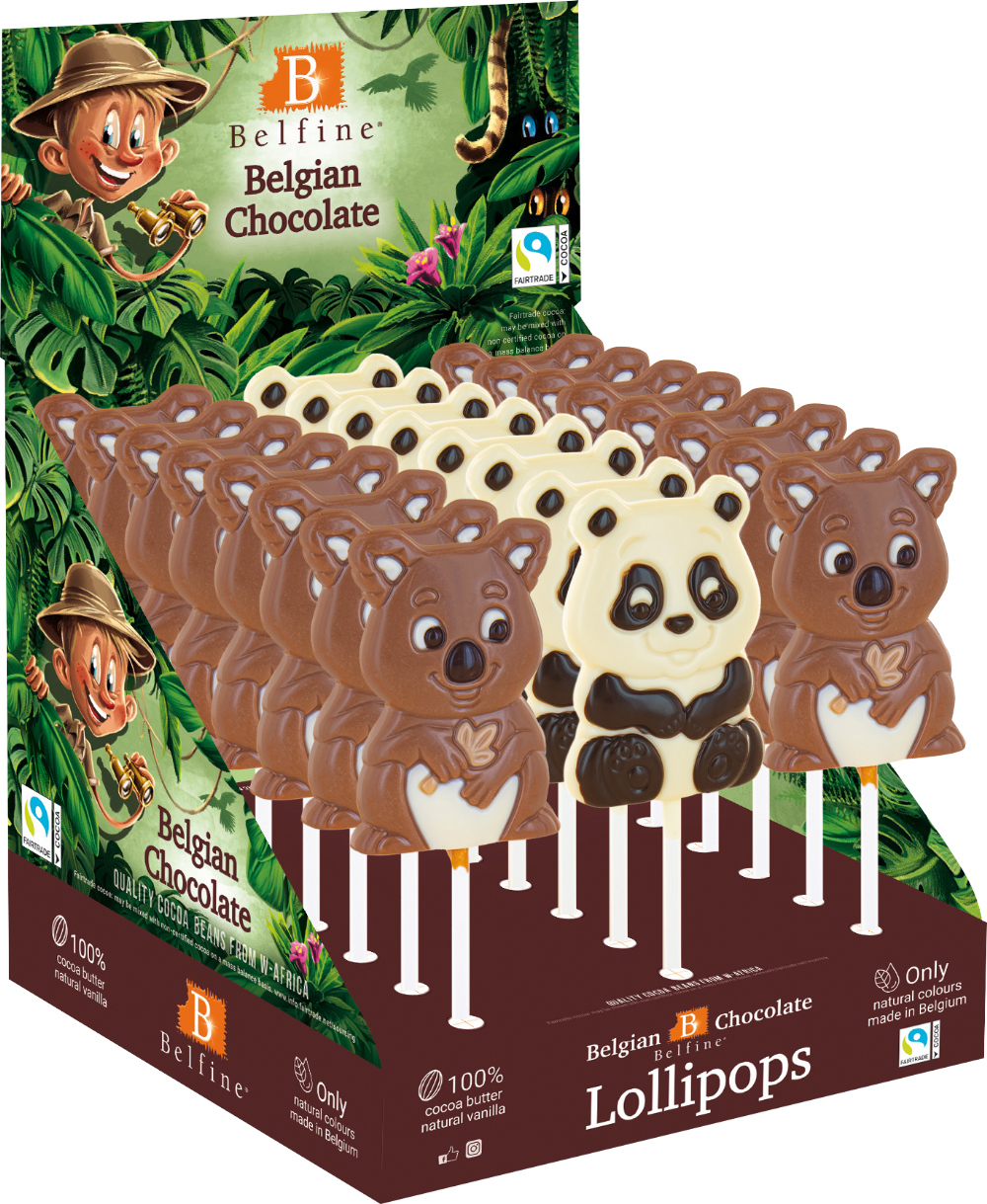 Belfine Belgian Chocolate Safari Lolly (Assorted Designs) 25g