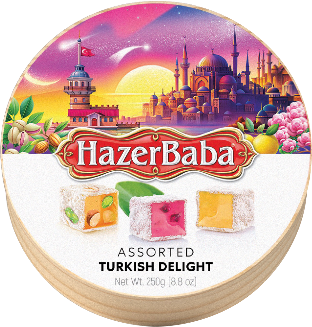 Hazer Baba Assorted Turkish Delight - Wooden Drum 250g