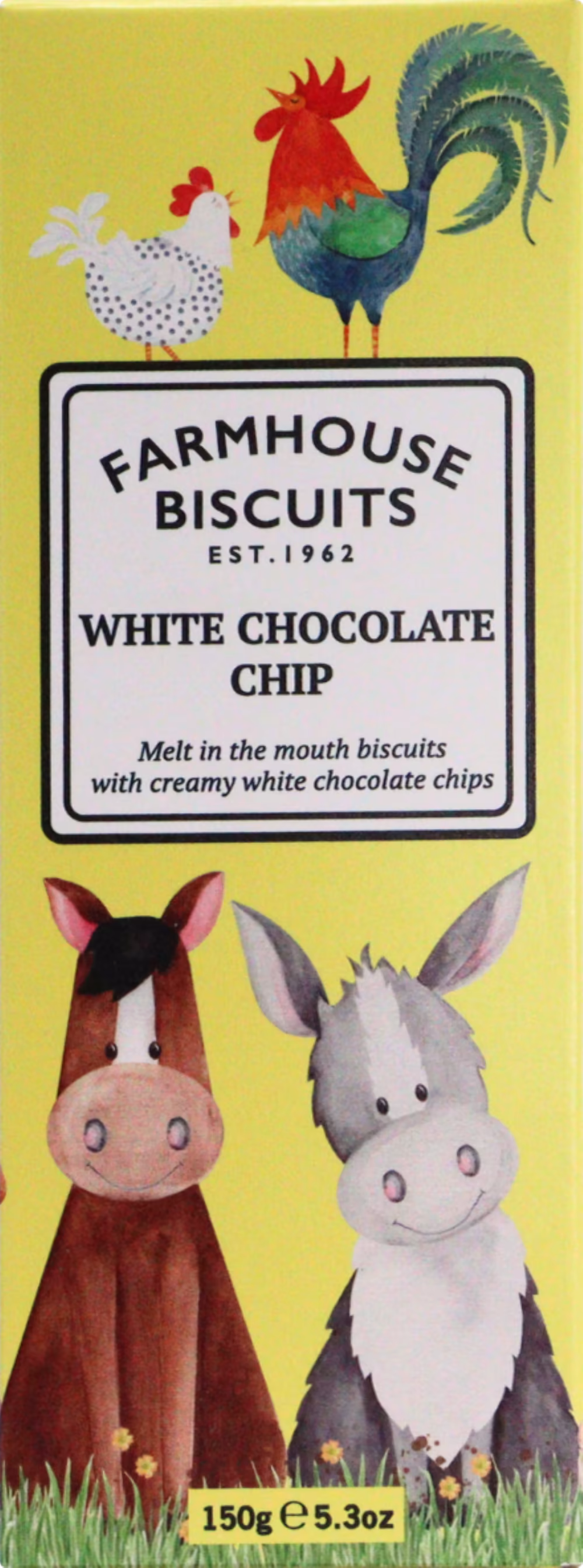 FARMHOUSE BISCUITS White Chocolate Chip Biscuits in Farmyard Carton 150g