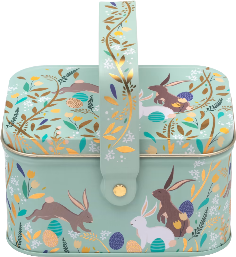 TIN TREATS Sara Miller Easter Basket Tin with Choc Mini Eggs 100g
