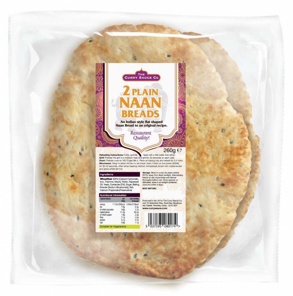 THE CURRY SAUCE CO. 2 Plain Naan Breads 260g (5037595080174)