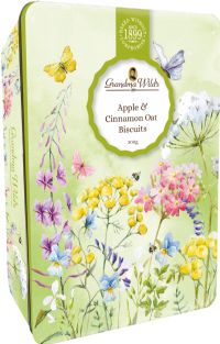 GRANDMA WILD'S Apple & Cinnamon Oat Biscuits in Wildflower Meadow Tin 300g