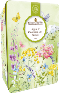 GRANDMA WILD'S Apple & Cinnamon Oat Biscuits in Wildflower Meadow Tin 300g
