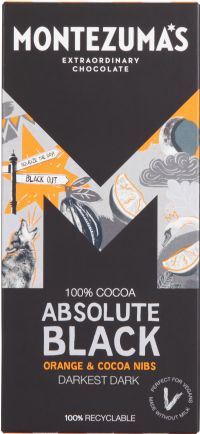 MONTEZUMA'S Absolute Black - 100% Cocoa with Orange & Cocoa Nibs Bar 90g