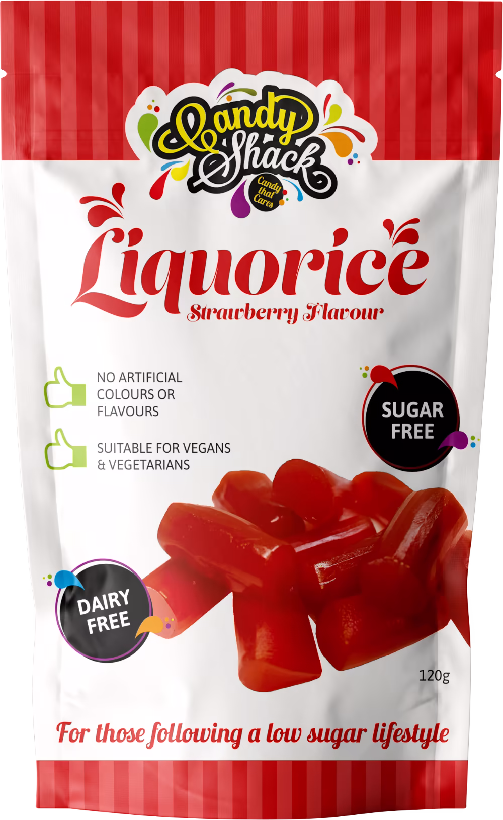 CANDY SHACK Strawberry Flavour Liquorice - Sugar Free 120g