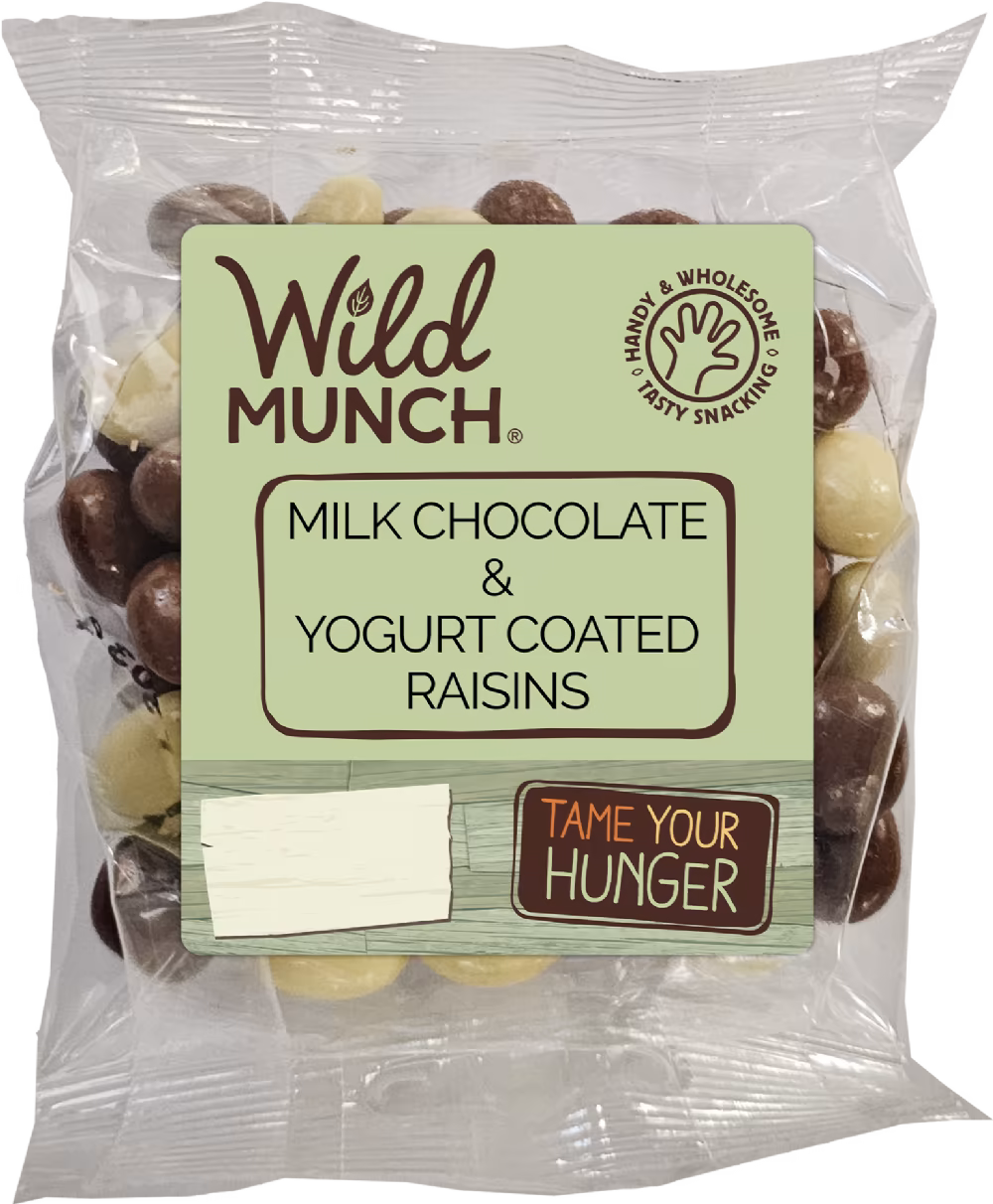 WILD MUNCH Milk Chocolate & Yoghurt Coated Raisins 125g