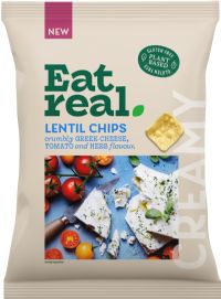 EAT REAL Lentil Chips - Crumbly Greek Cheese, Tomato & Herb Flavour 95g