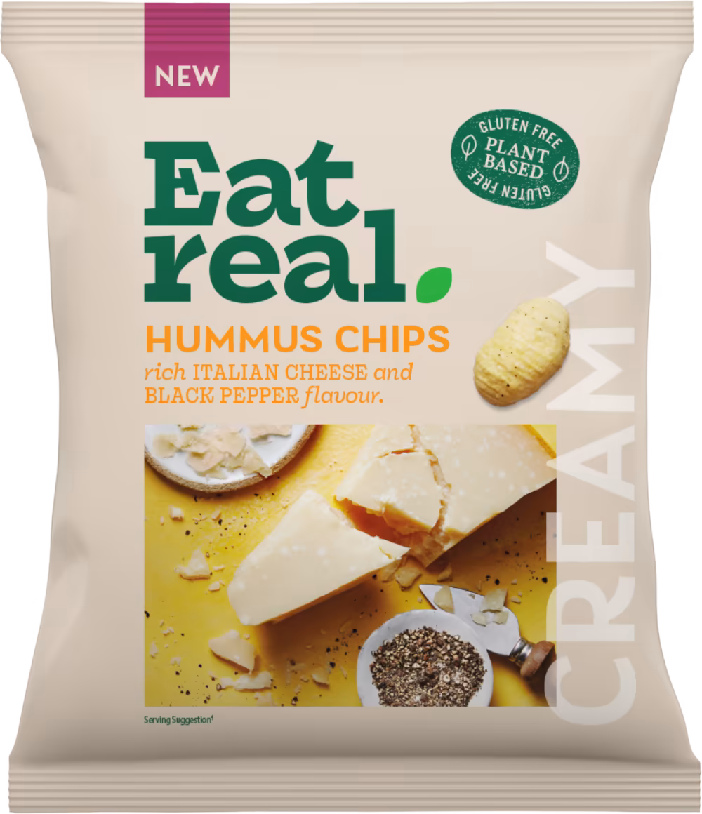 EAT REAL Hummus Chips - Rich Italian Cheese & Black Pepper Flavour 45g