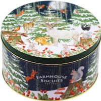 FARMHOUSE BISCUITS Oat Flip Assortment in Embossed Woodland Scene Tin 500g