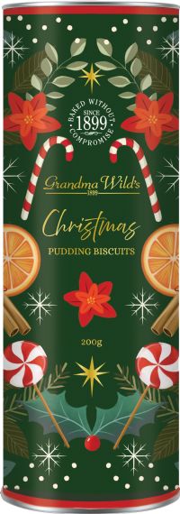 GRANDMA WILD'S Christmas Pudding Biscuits in Candy Cane Tube 200g