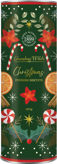 GRANDMA WILD'S Christmas Pudding Biscuits in Candy Cane Tube 200g