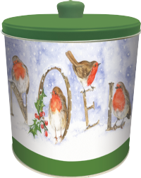 GRANDMA WILD'S Assorted Biscuits in Embossed Noel Robin Barrel Tin 300g