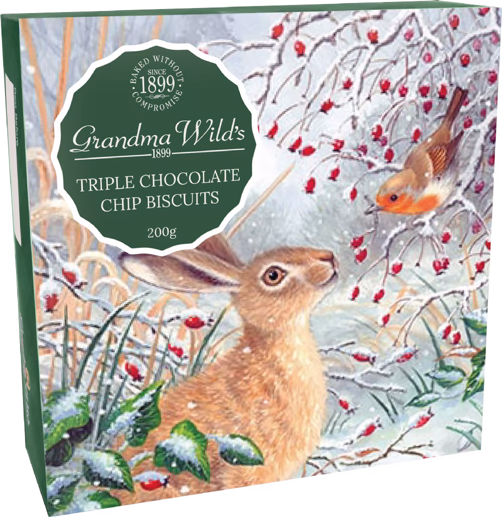 GRANDMA WILD'S Triple Chocolate Chip Biscuits - Hare & Robin Box 200g