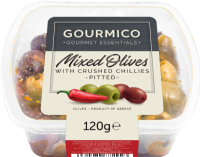 GOURMICO Pitted Greek Mixed Olives with Crushed Chillies - Deli Pot 120g