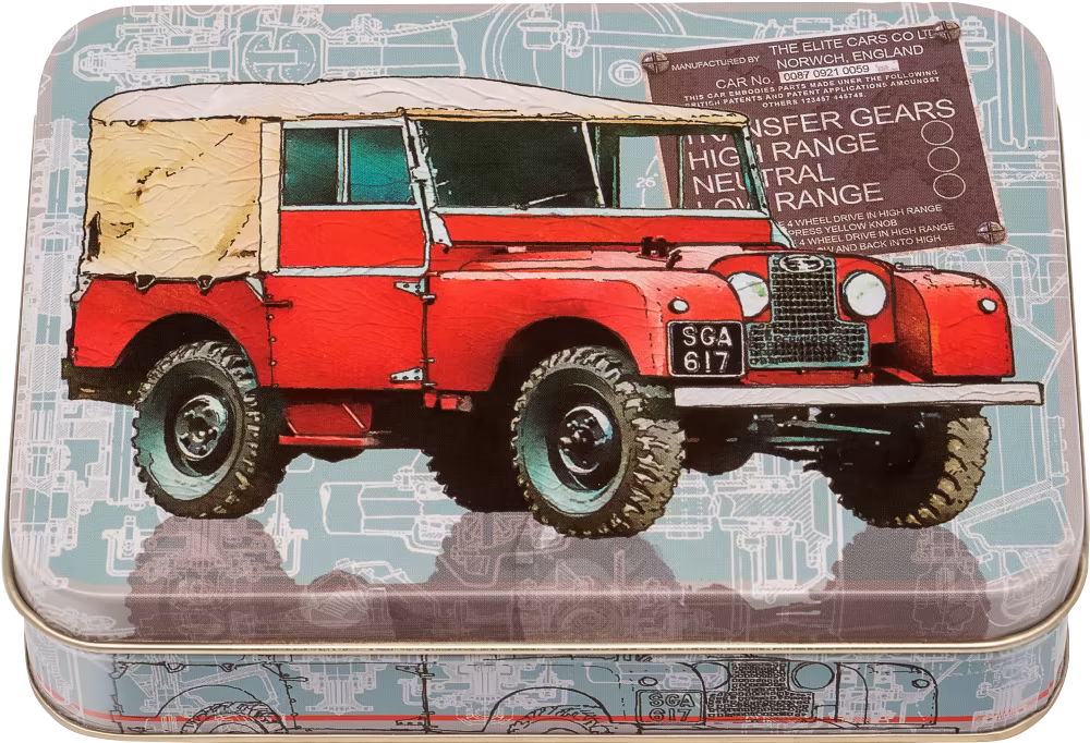 TIN TREATS Red Off Road Tin with Humbugs 125g