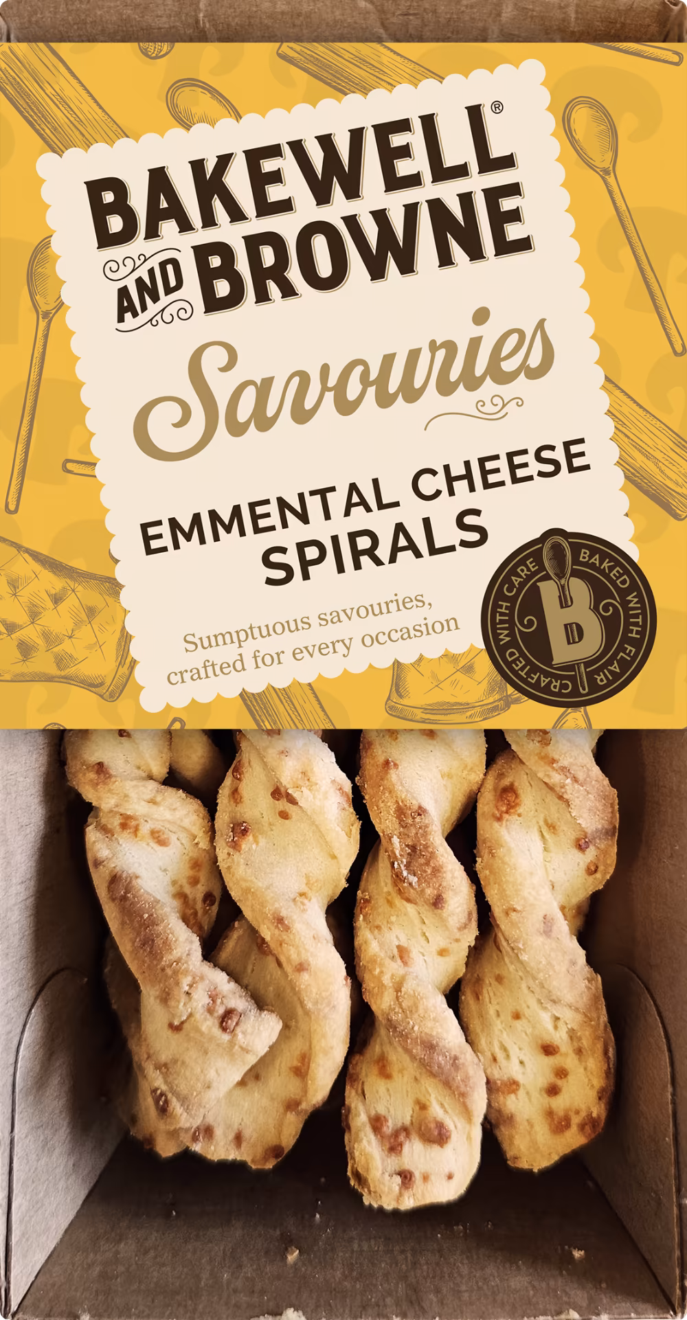 BAKEWELL AND BROWNE Savouries - Emmental Cheese Spirals 70g