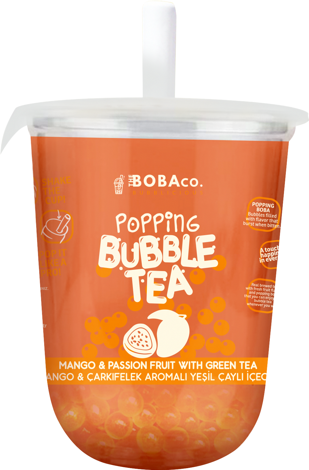 The Boba Co. Popping Bubble Tea - Mango & Passion Fruit with Green Tea 330ml