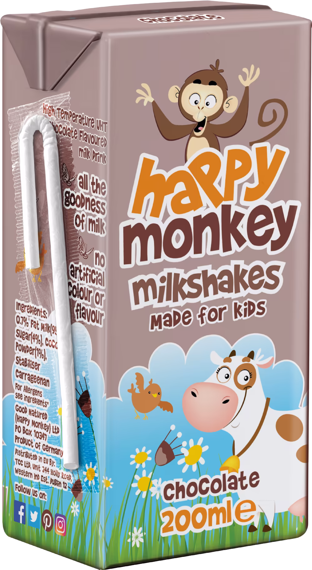 HAPPY MONKEY Milkshakes Made for Kids - Chocolate 200ml