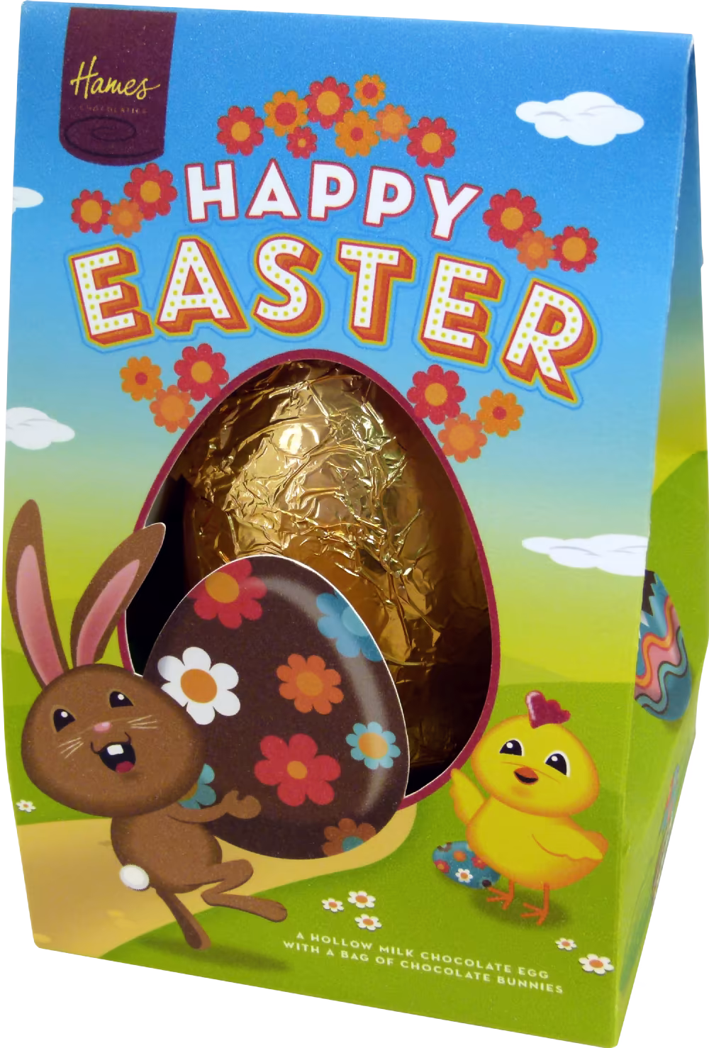 HAMES 'Happy Easter' Milk Chocolate Egg with Bunnies 125g