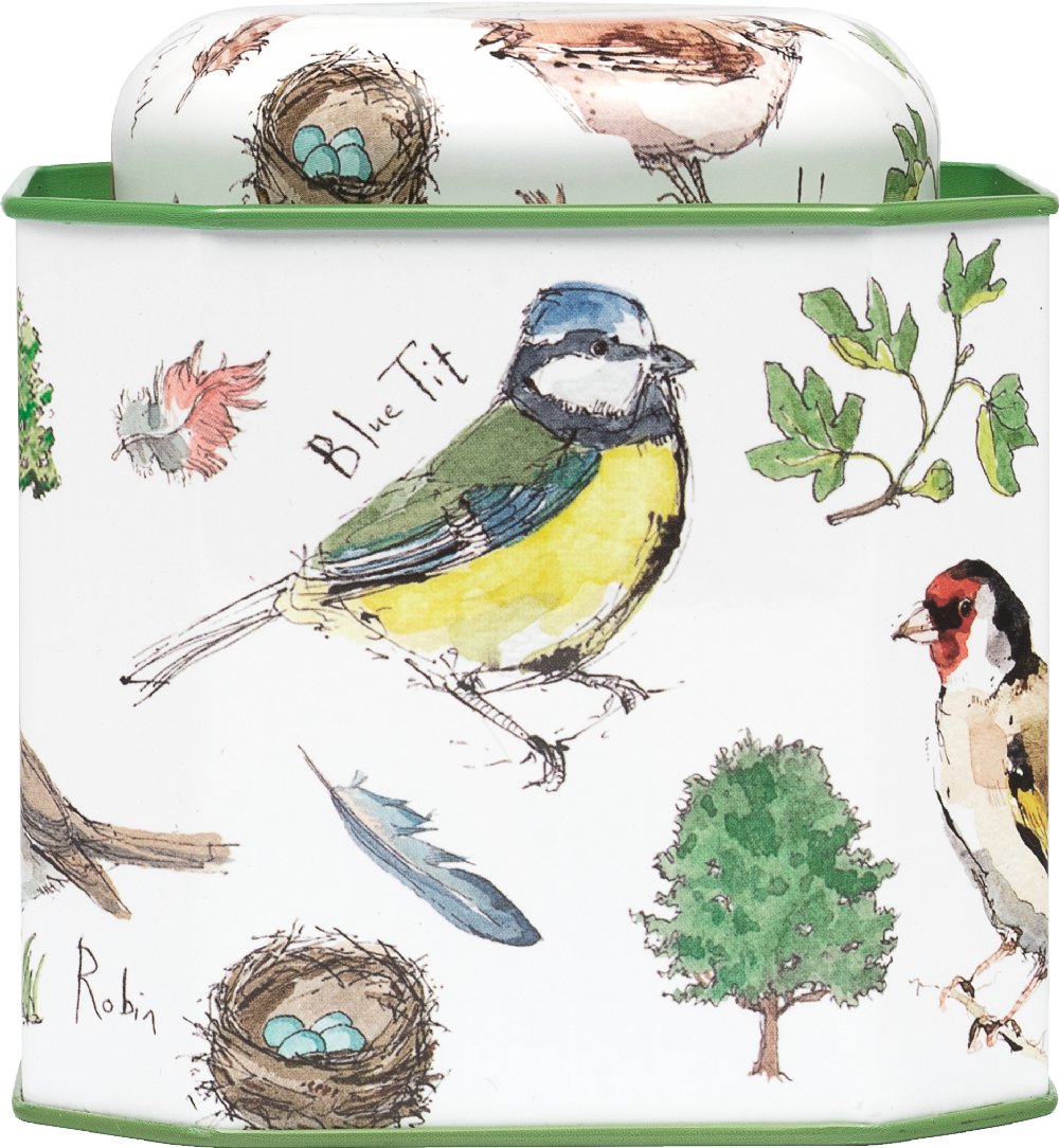 Tin Treats Madeleine Floyd Garden Birds Caddy with Teabags 100g