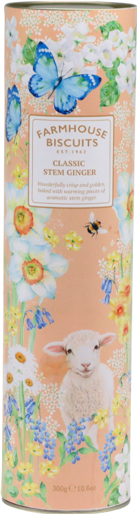 FARMHOUSE BISCUITS Classic Stem Ginger Biscuits in Spring Lamb Tube 300g