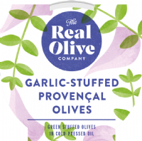 THE REAL OLIVE COMPANY Garlic Stuffed Provencal Olives - Deli Pot 180g