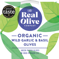 THE REAL OLIVE COMPANY Organic Wild Garlic & Basil Olives - Deli Pot 150g