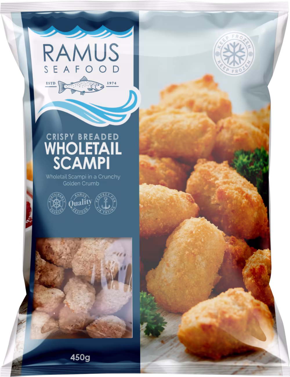 RAMUS SEAFOOD Breaded Wholetail Scampi 200g