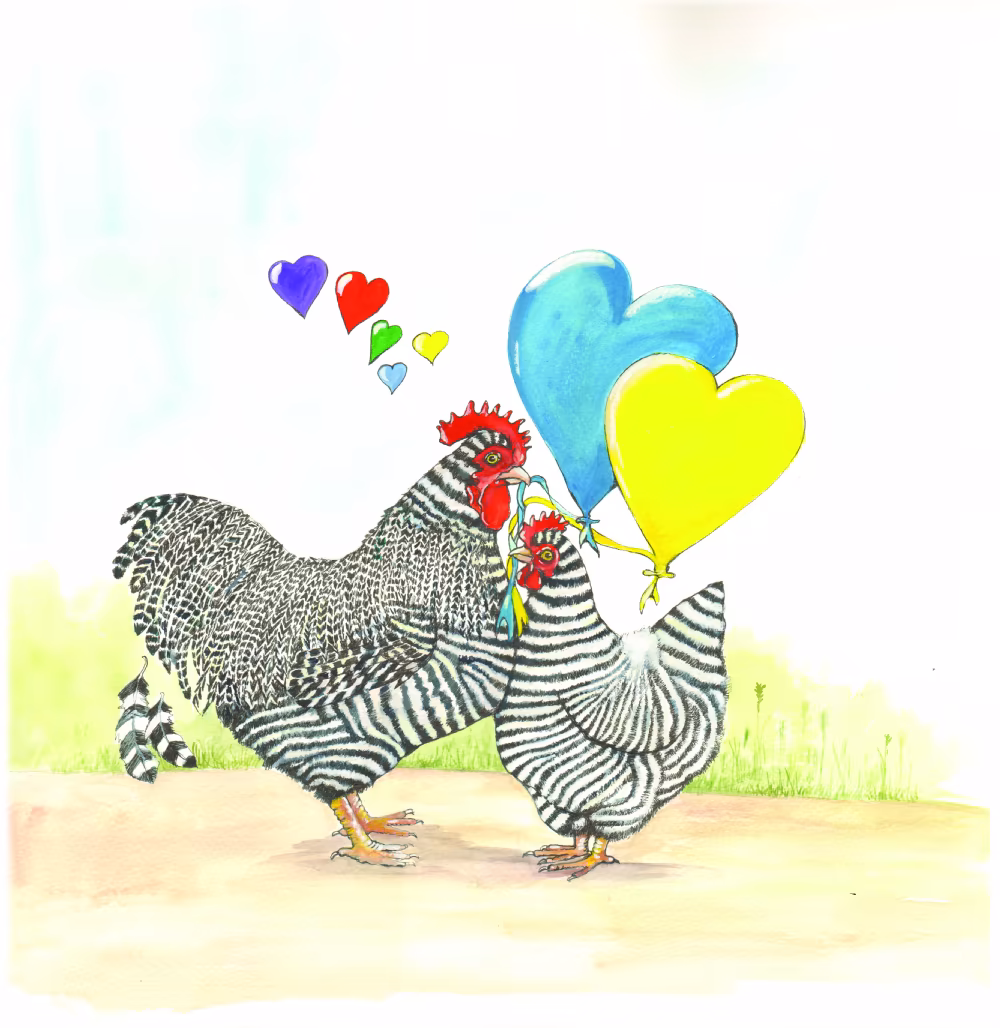 SUE PODBERY Romantic Chickens Card