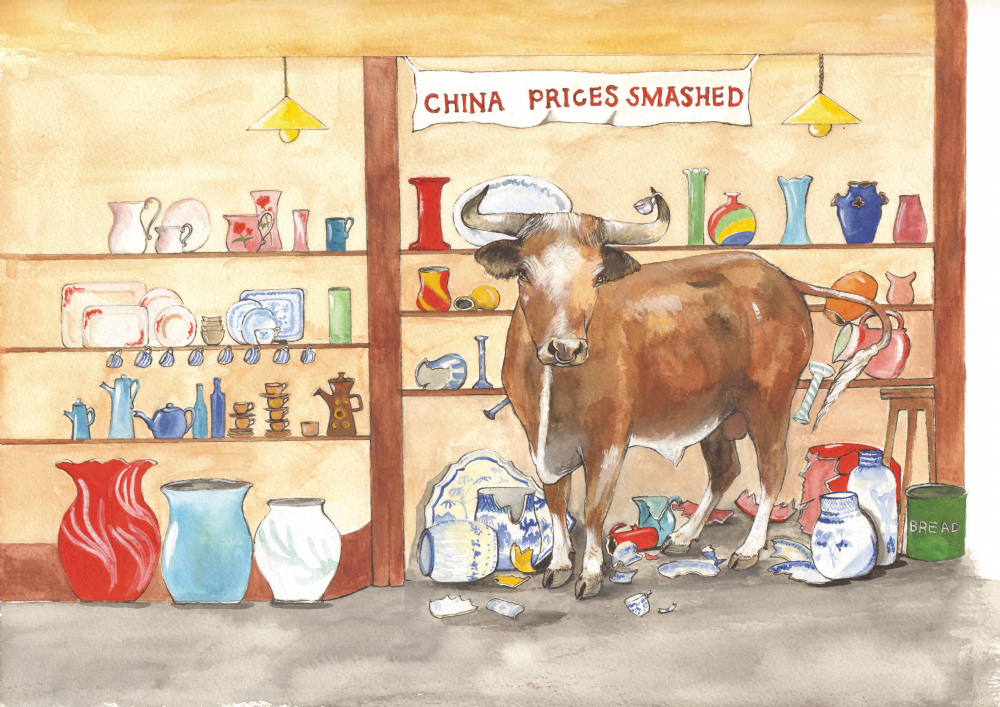 SUE PODBERY Bull in a China Shop Card
