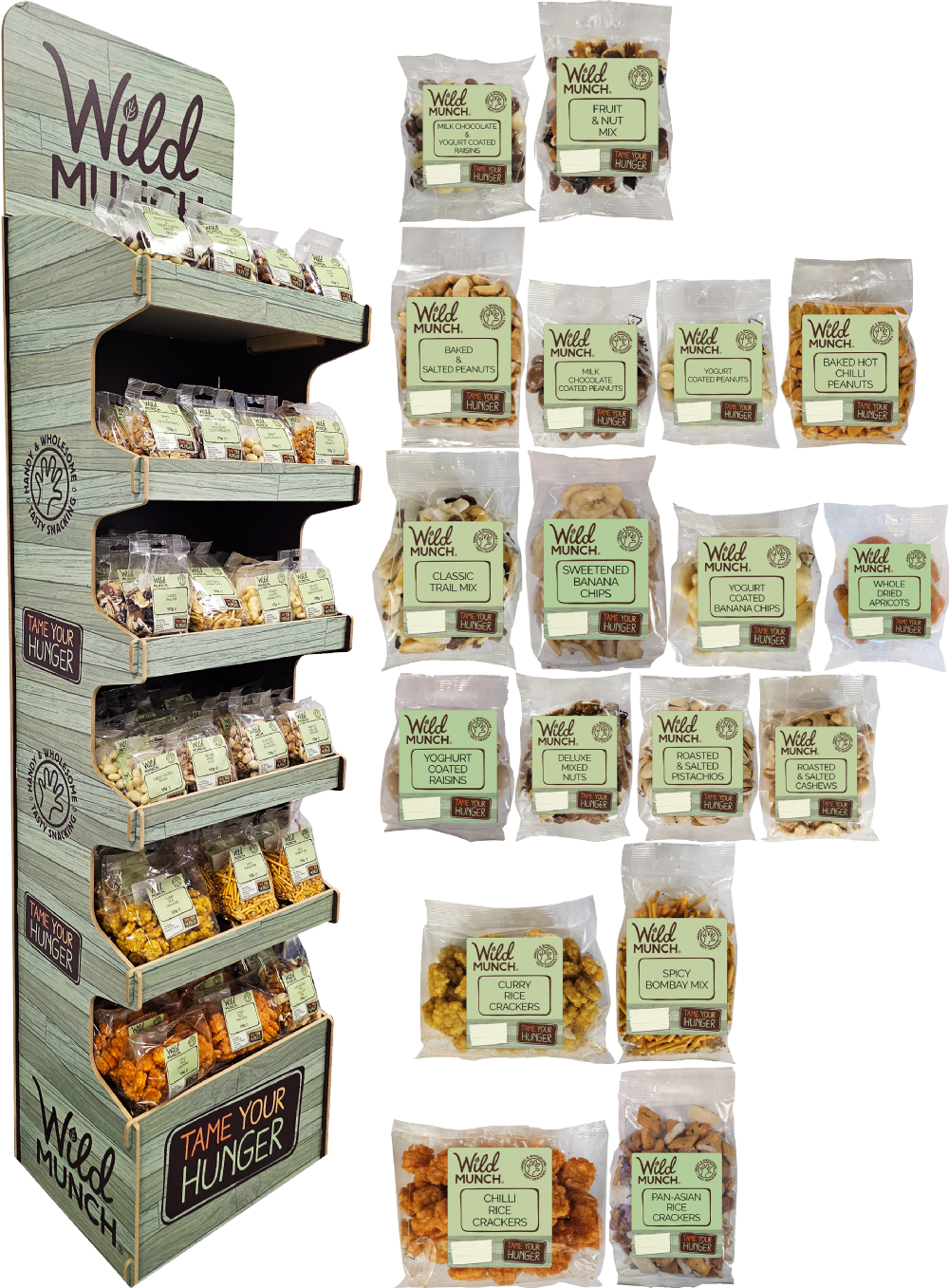 WILD MUNCH Wooden Floor Standing Display Unit with Stock to Fill