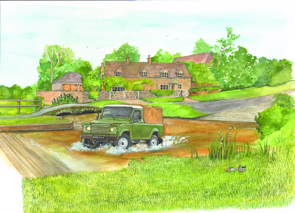 SUE PODBERY Land Rover Crossing Ford Card