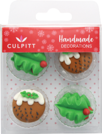 CULPITT Handmade Cake Decorations - Holly & Christmas Puddings 12pc