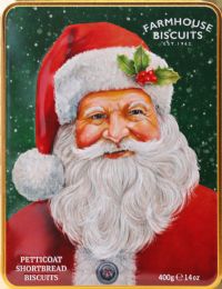 FARMHOUSE BISCUITS Petticoat Shortbread Biscuits in Embossed Santa Tin 400g