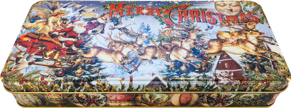 TIN TREATS Vintage Christmas Rectangular Tin with Mint Humbugs 250g