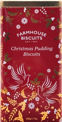 FARMHOUSE BISCUITS Christmas Pudding Biscuits in Red Triangle Tin 200g