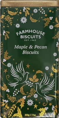 FARMHOUSE BISCUITS Maple & Pecan Biscuits in Green Triangle Tin 200g