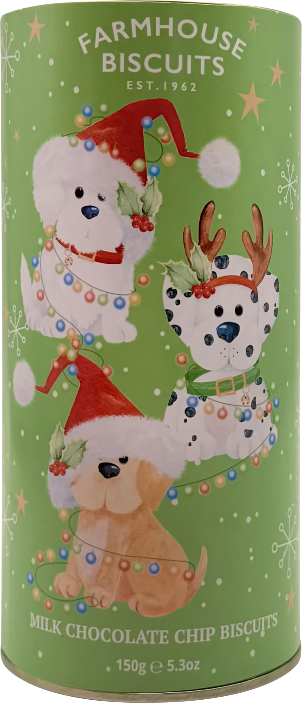 FARMHOUSE BISCUITS Milk Chocolate Chip Biscuits in Festive Puppy Tube 150g