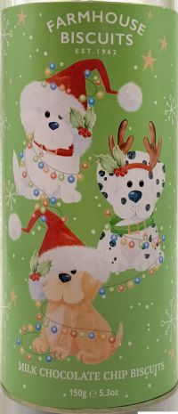 FARMHOUSE BISCUITS Milk Chocolate Chip Biscuits in Festive Puppy Tube 150g