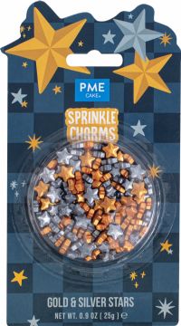 PME CAKE Sprinkle Charms - Gold & Silver Stars 25g