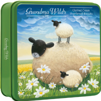 GRANDMA WILD'S Clotted Cream Shortbread Biscuits in Embossed Lucy Pittaway Sheep Tin 200g