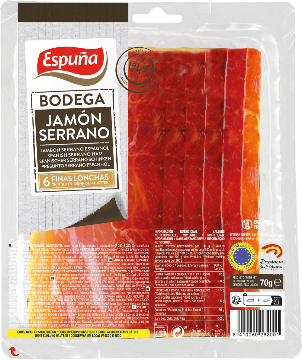 ESPUNA Spanish Serrano Ham - 6 Thin Slices 70g